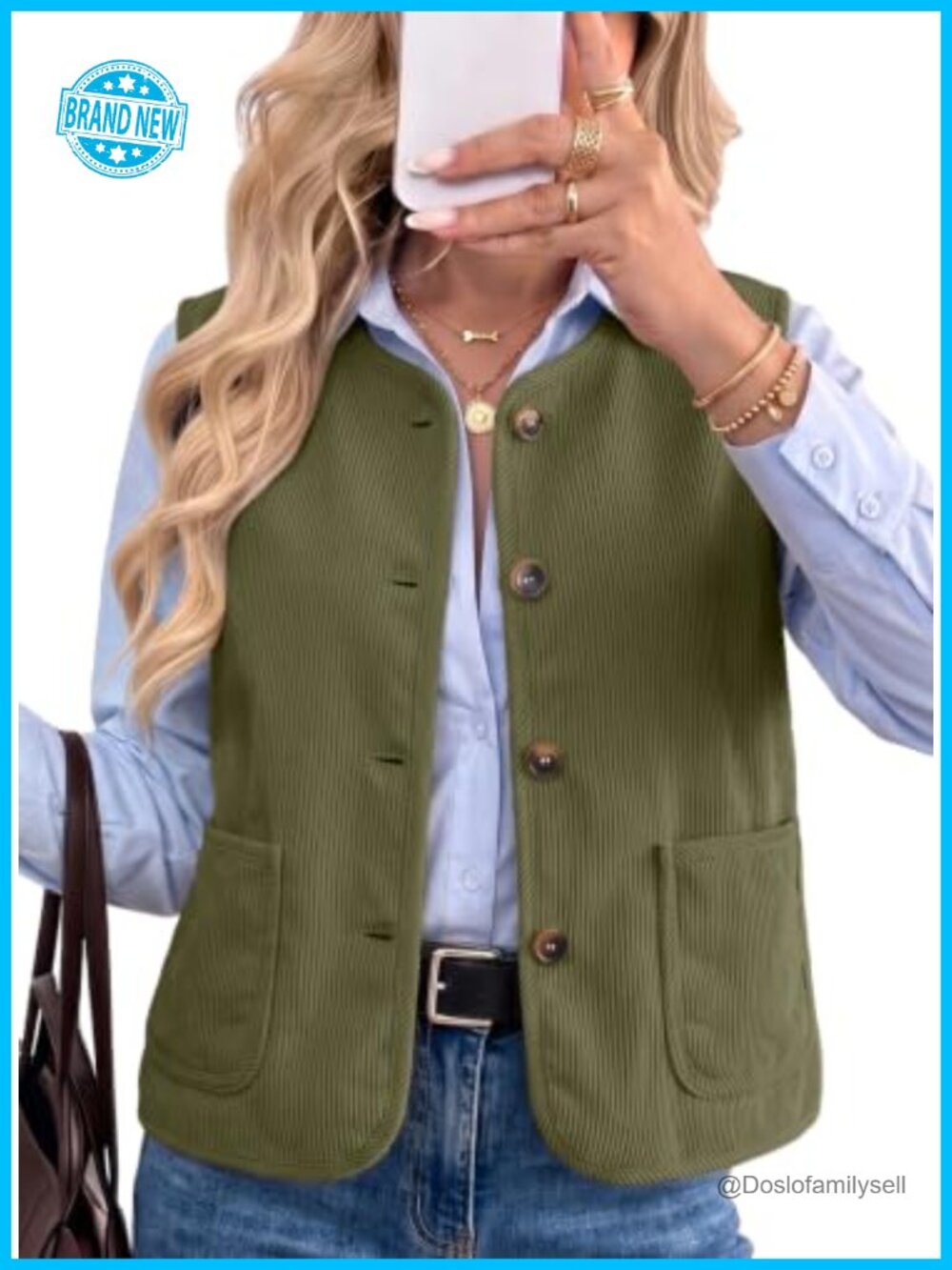 Fleece Lined Corduroy Button Up Vest Sleeveless Layer Women